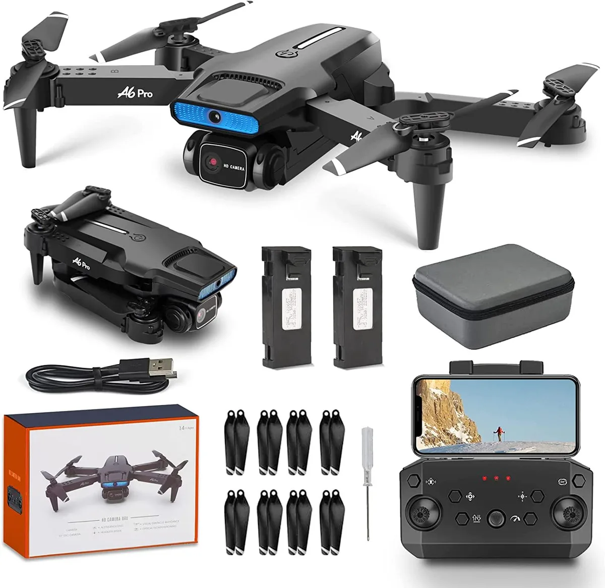 G-Anica G-Anica Foldable RC Drone 1080P HDR Dual Camera RGB 2 Batteries — product photo