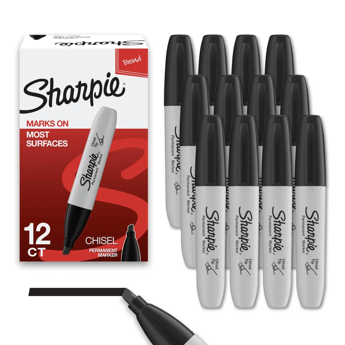  Sharpie Permanent Markers Chisel Tip Black 12 Count Home School Office Supplies — product photo