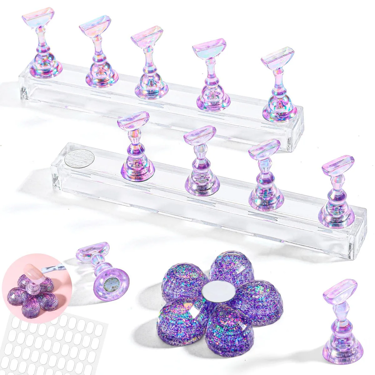  Avid 758376_1+ Nail Stand 2-Set Magnetic Acrylic Purple White 11 Bases 100 Stickers .06kg — product photo