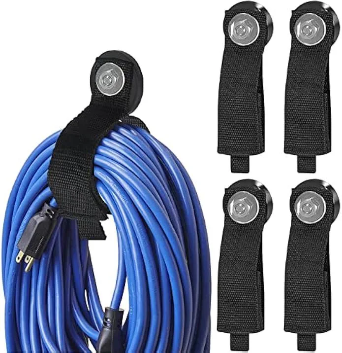 Four black nylon straps with embedded magnets, hook-and-loop closures, coiled together