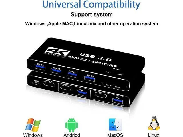 LORDWORLD LORDWORLD HDMI USB KVM Switch 2×HDMI 2.0 4K@60Hz 4×USB 3.0 — product photo