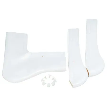 White PVC undersink pipe guard set with three pieces covering P-trap and supply valves