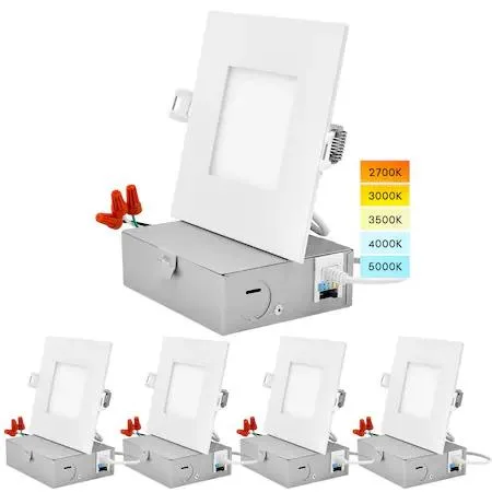 Luxrite Luxrite LR23759 4" Square Ultra Thin LED Recessed Lighting 5 CCT — product photo