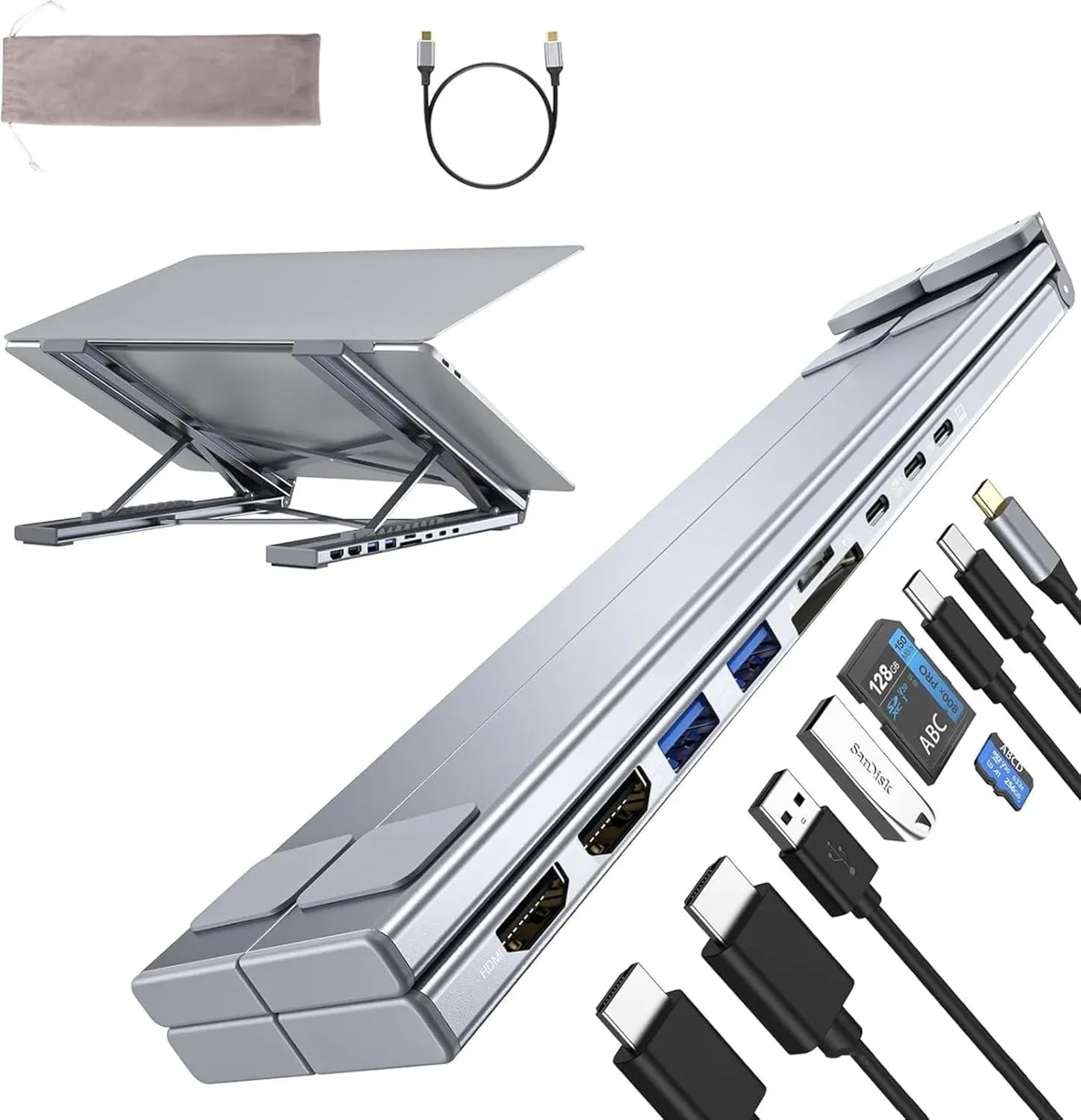 BFKK BFKK 9-in-1 USB-C Docking Station Dual 4K@60Hz HDMI Adjustable Stand — product photo
