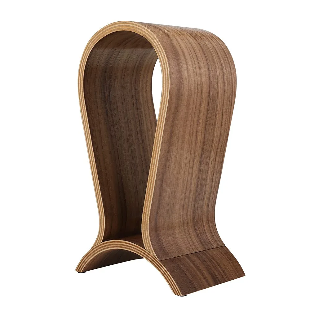 Walnut wood headphone stand, arched bridge shape, rubber feet, 14x10x25 cm