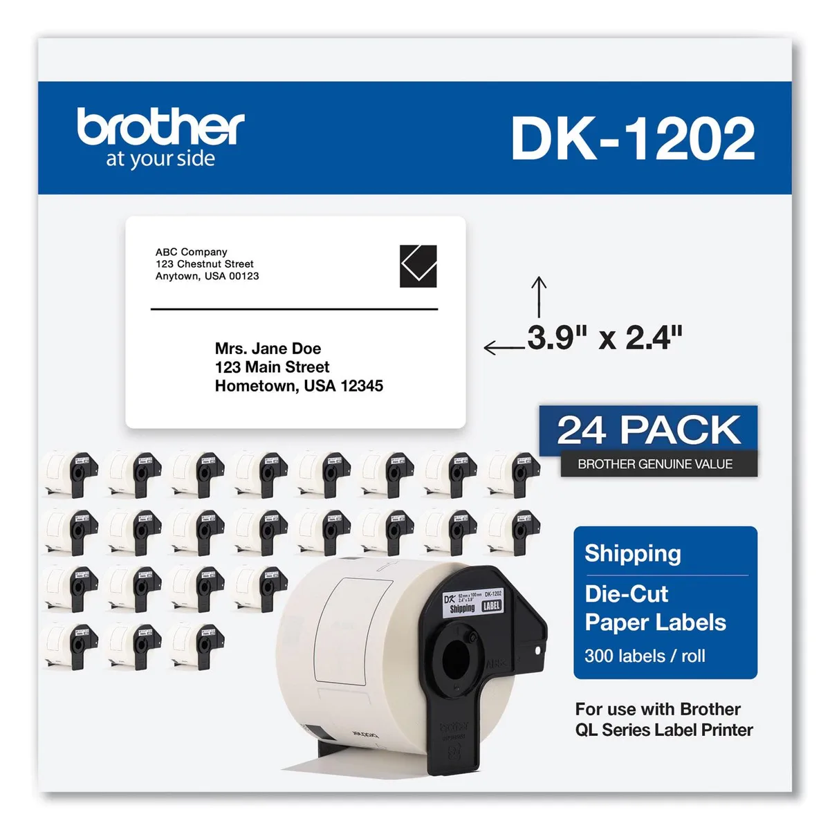 Brother Brother DK120224PK label 2.4" x 3.9" 300/roll 24/box — foto del prodotto