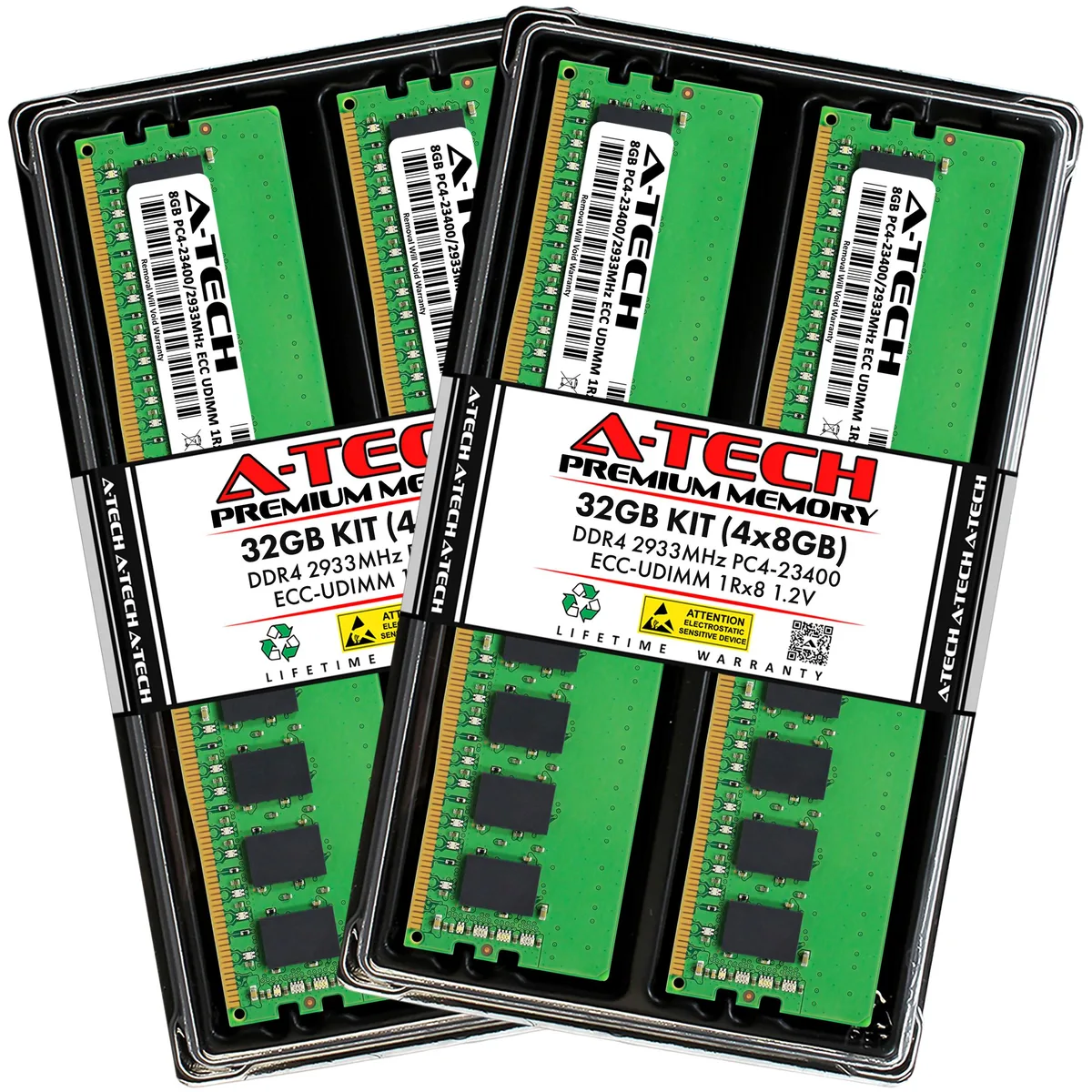 A-Tech A-Tech 32GB (4x8GB) DDR4 2933 ECC UDIMM 1Rx8 CL21 1.20V Server RAM — product photo