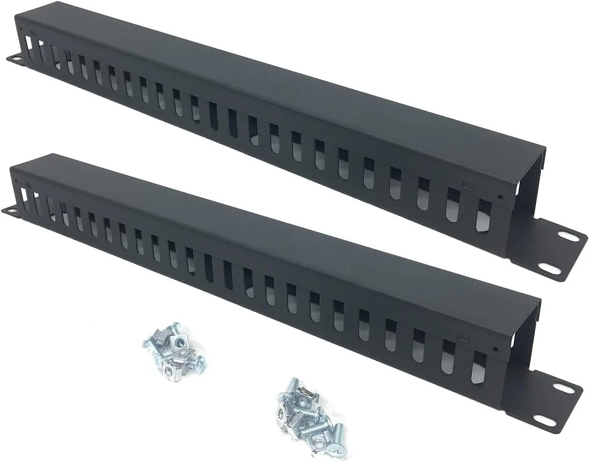 PISKEKAT PISKEKAT 2-Pack 1U 19" Cable Manager 24-Slot Metal Finger Duct with Cover — product photo