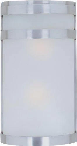Stainless steel wall sconce with frosted glass shade, 12 inches high, 7 inches wide