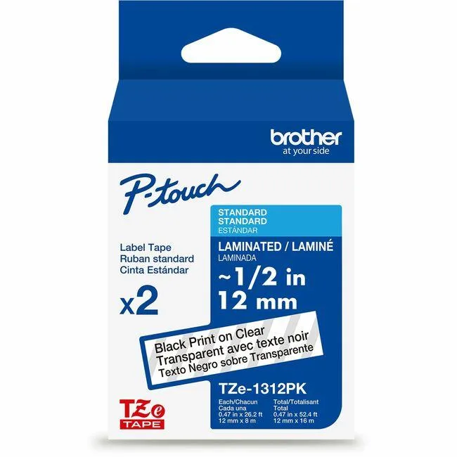 Brother Brother TZe Laminated Label Tape 12 mm Black/Clear 2 Pack — product photo