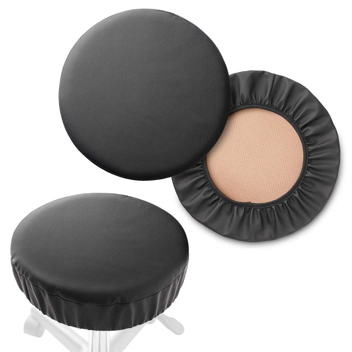 Saloniture Saloniture 2-Pack Round Stool Seat Cover 13-1/2 Inch Waterproof Black — product photo