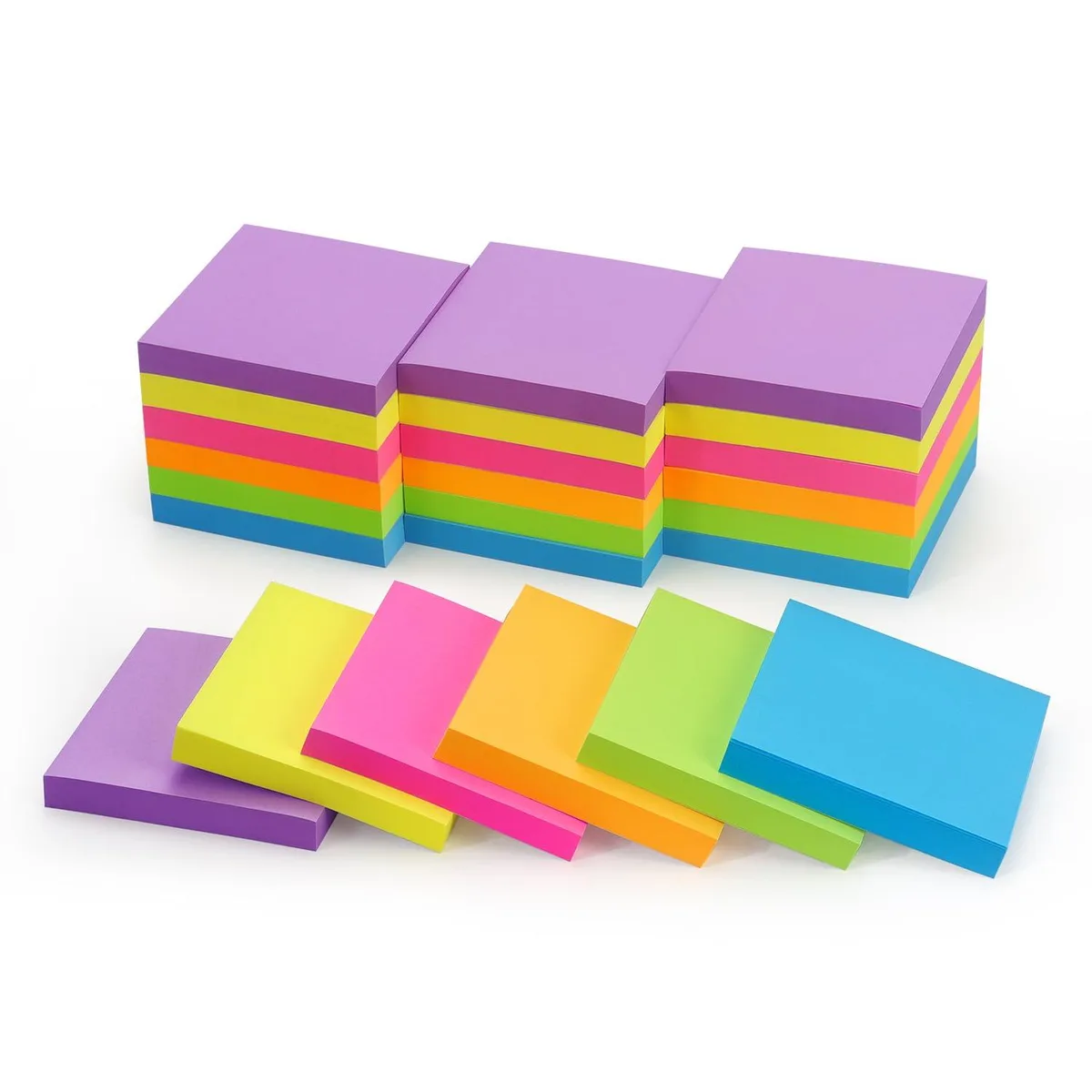 Square stack of 24 bright multicolour 3x3 inch sticky note pads