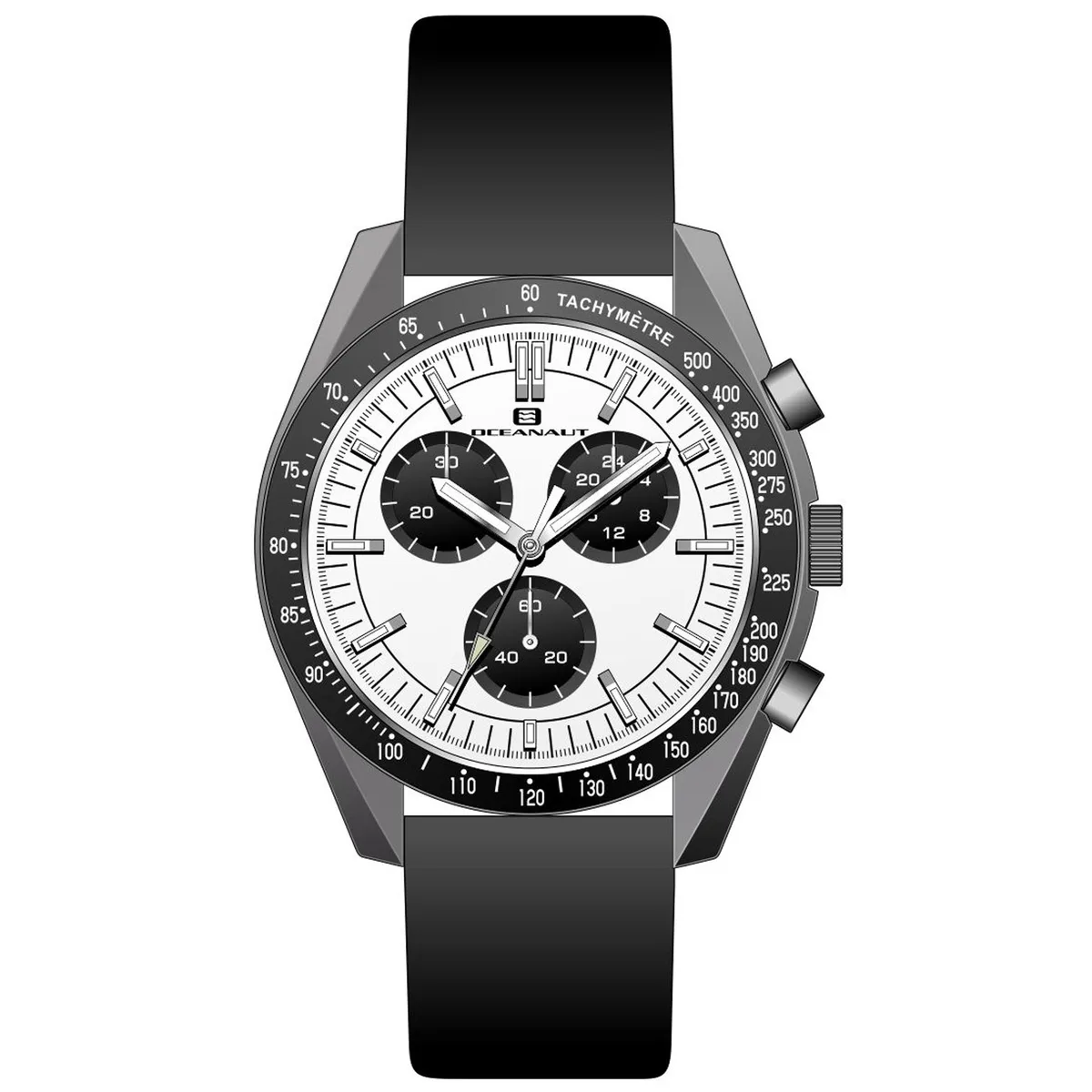 White dial watch with stainless steel case and leather strap