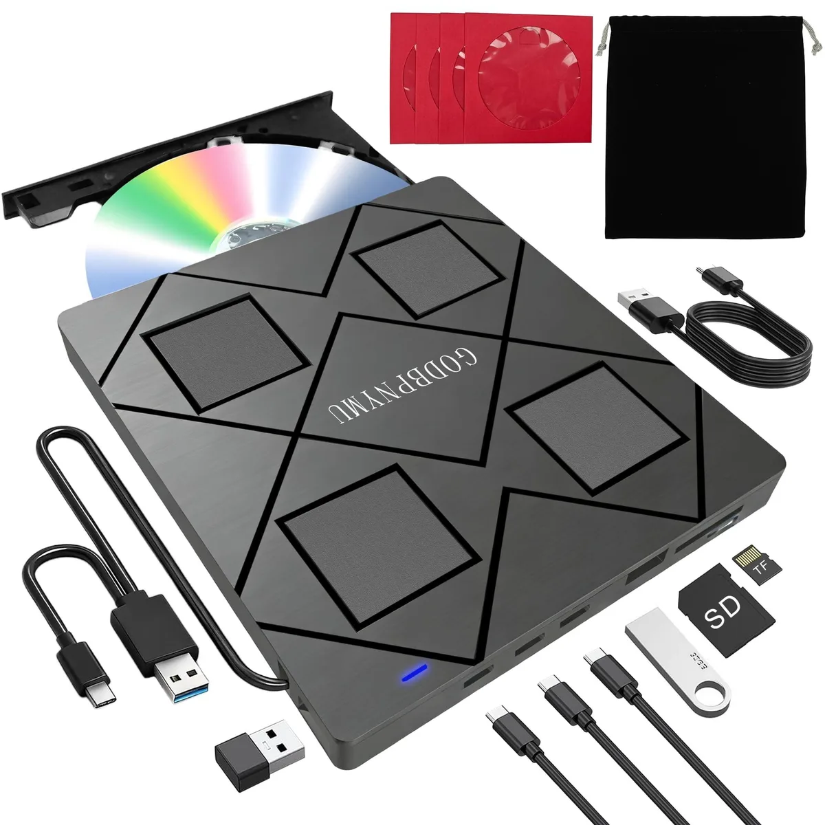 Bipra Bipra 8-in-1 USB 3.0 External DVD Drive laptop case — product photo