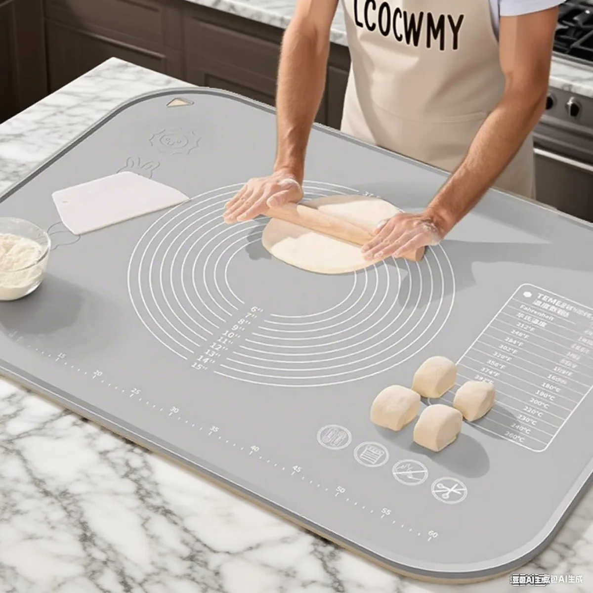 Large rectangular silicone mat with raised 6mm edge and printed measurement guides