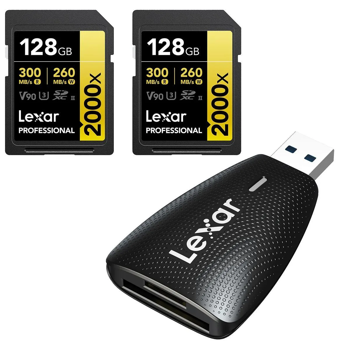 Lexar Lexar GOLD Professional 2000x 128GB UHS-II SDXC 2-Pack with USB 3.1 Reader — product photo