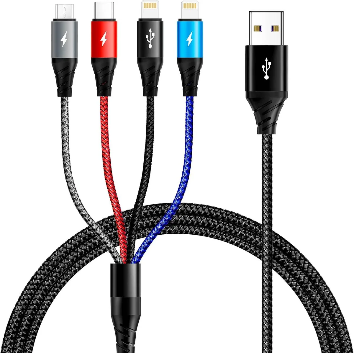 Mobee Mobee Multi Charging Cable 2-Pack 6ft 3.5A Braided 4-in-1 Lightning Type-C Micro USB — product photo