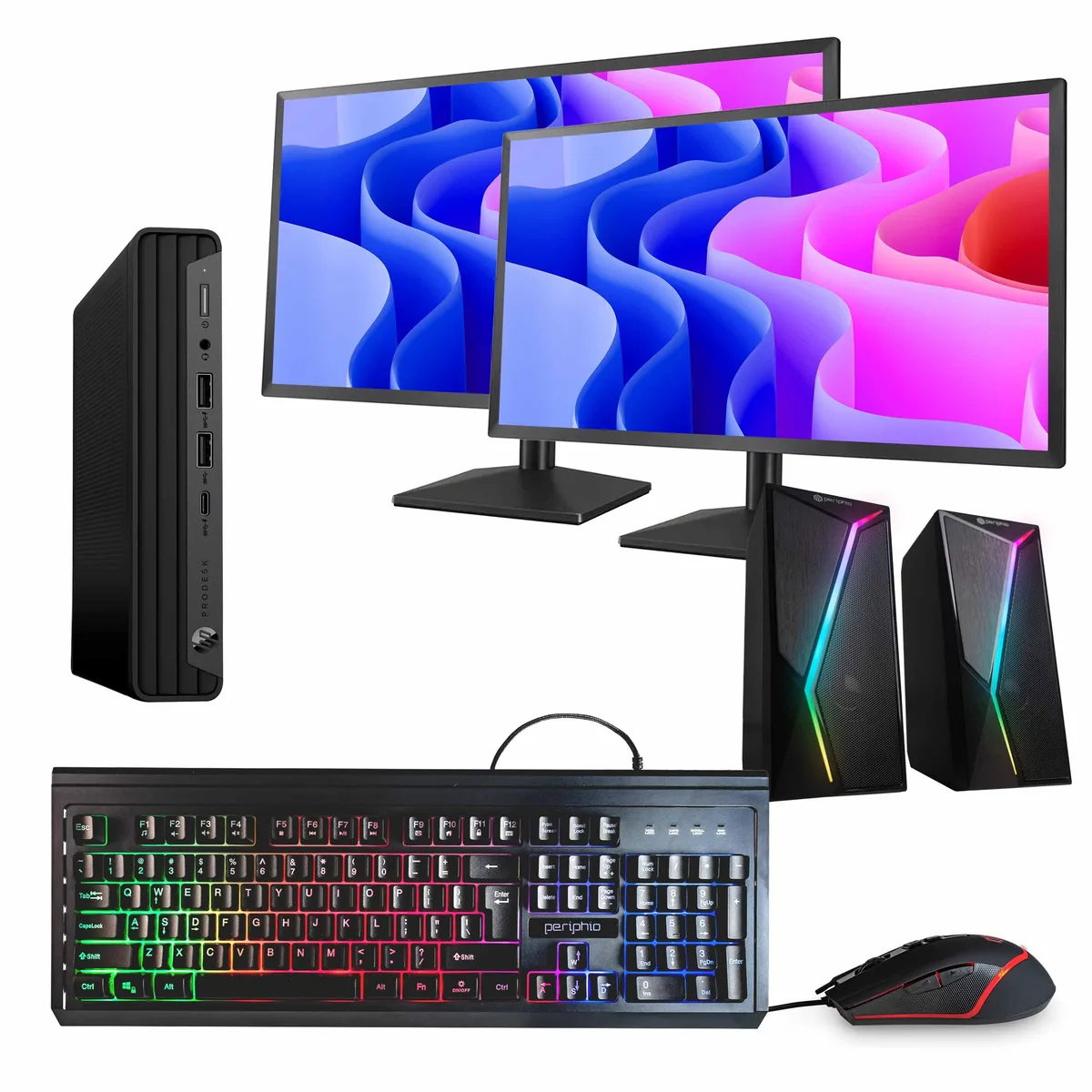 HP HP ProDesk 600 G6 Mini PC i5-10500 32GB DDR4 1TB SSD 1TB HDD Windows 11 Pro Dual 24" Monitors — product photo