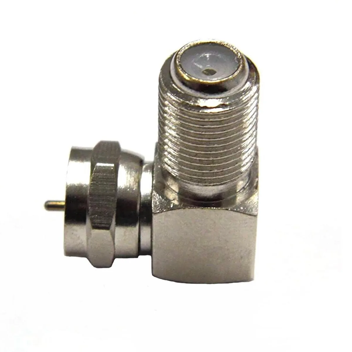 Holland Electronics Holland Electronics 90° F Female to F Male 75 Ohm Adapter 10 Pack — product photo
