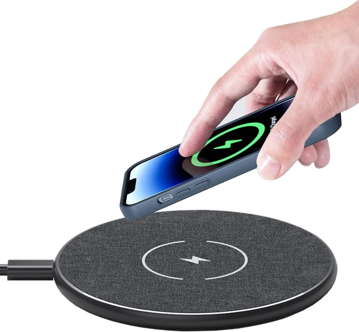 Flat wireless charging pad with fabric leather finish