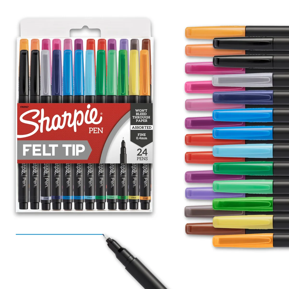 Box of 24 fine-point felt-tip pens in assorted colours