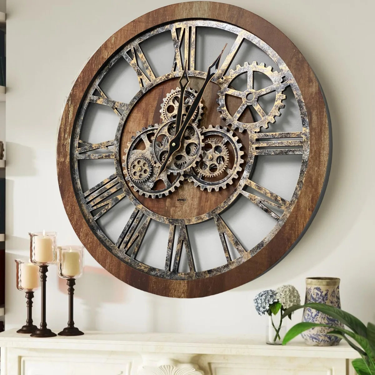 The Gears Clock The Gears Clock 24 Inch Real Moving Gear Wall Clock Brown — product photo