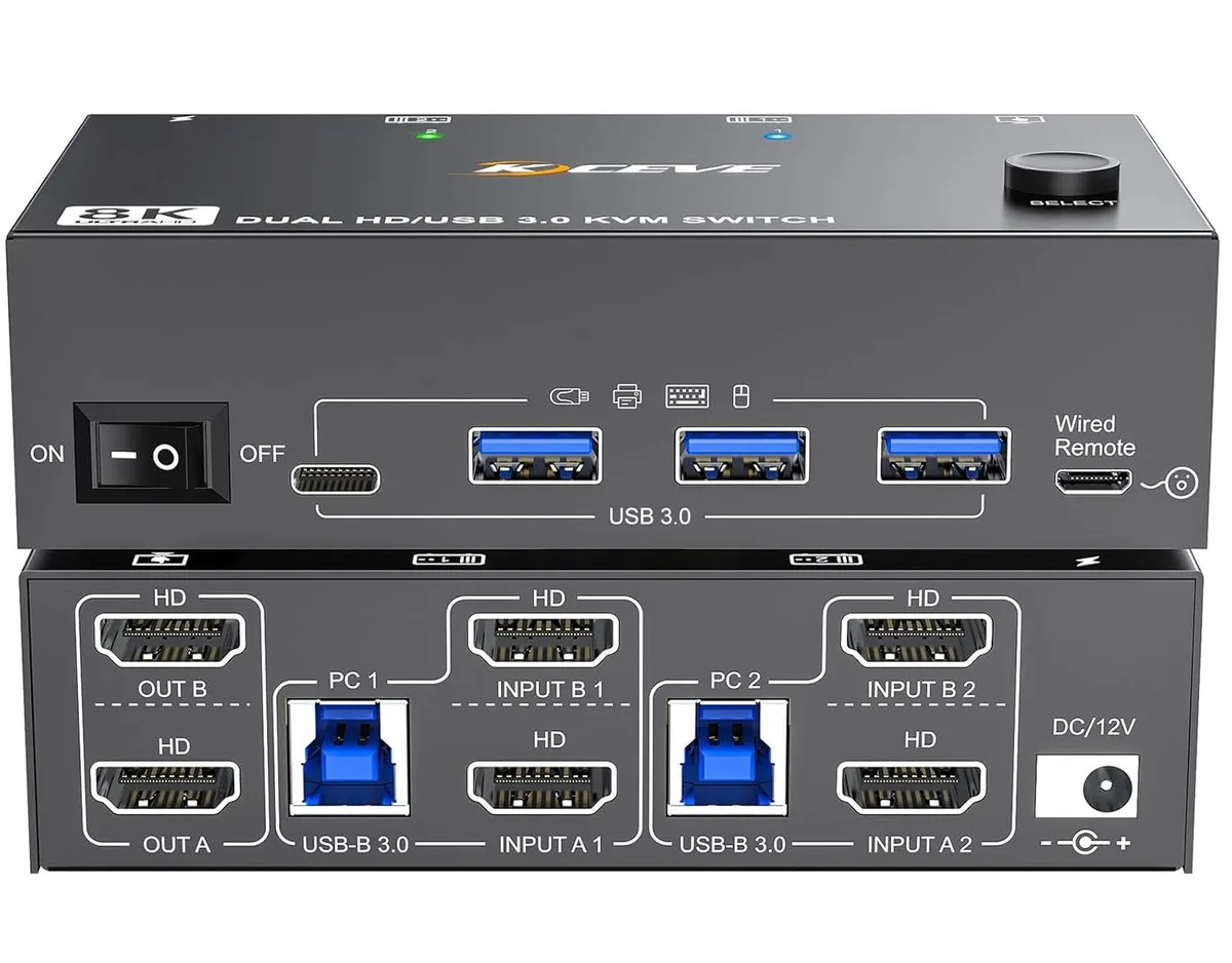 GCROWN GCROWN 8K@60Hz 4K@144Hz Dual Monitor KVM Switch 2-Port — product photo