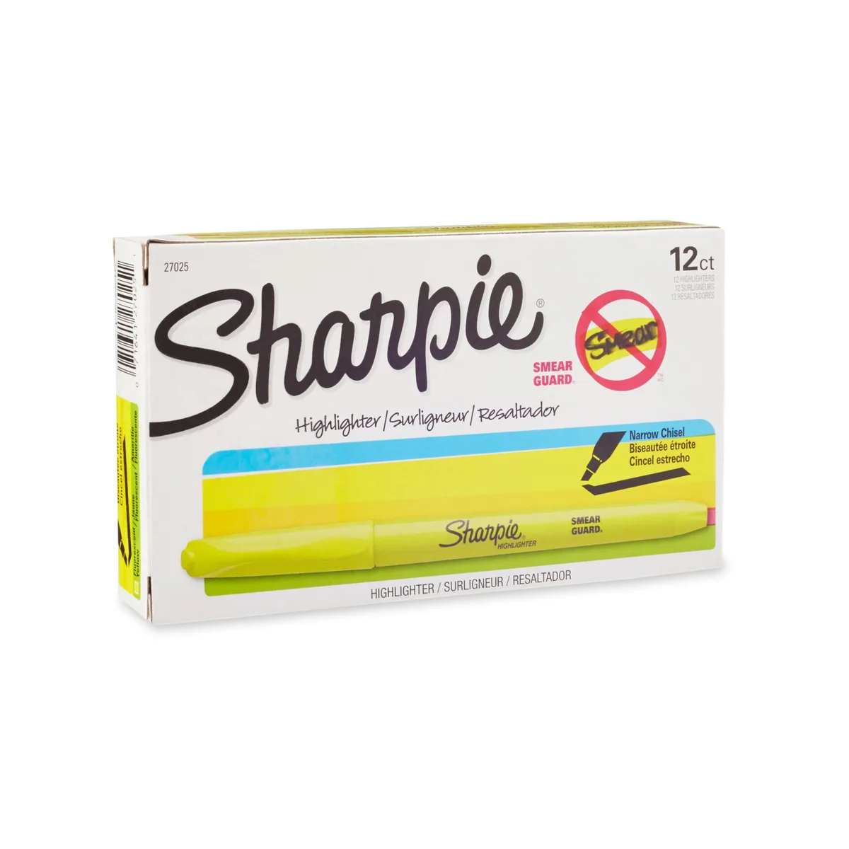 Box of twelve slim yellow highlighters with chisel tips