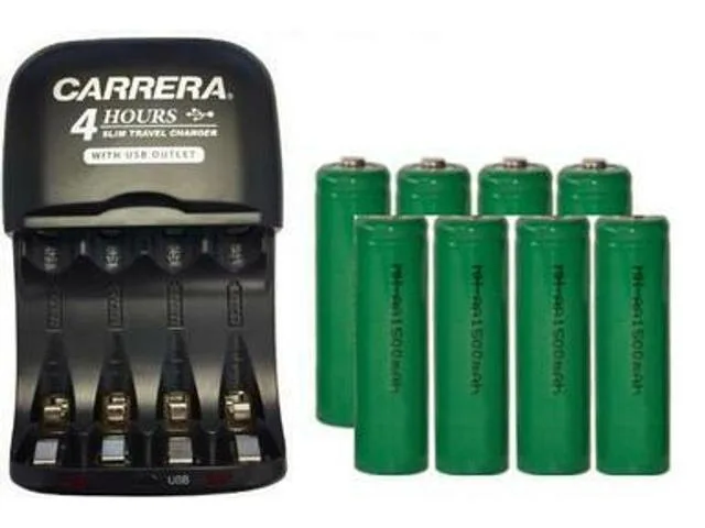 DUSLAN DUSLAN V3299USB standard battery charger with 8 AA 1500 mAh NiMH cells — product photo