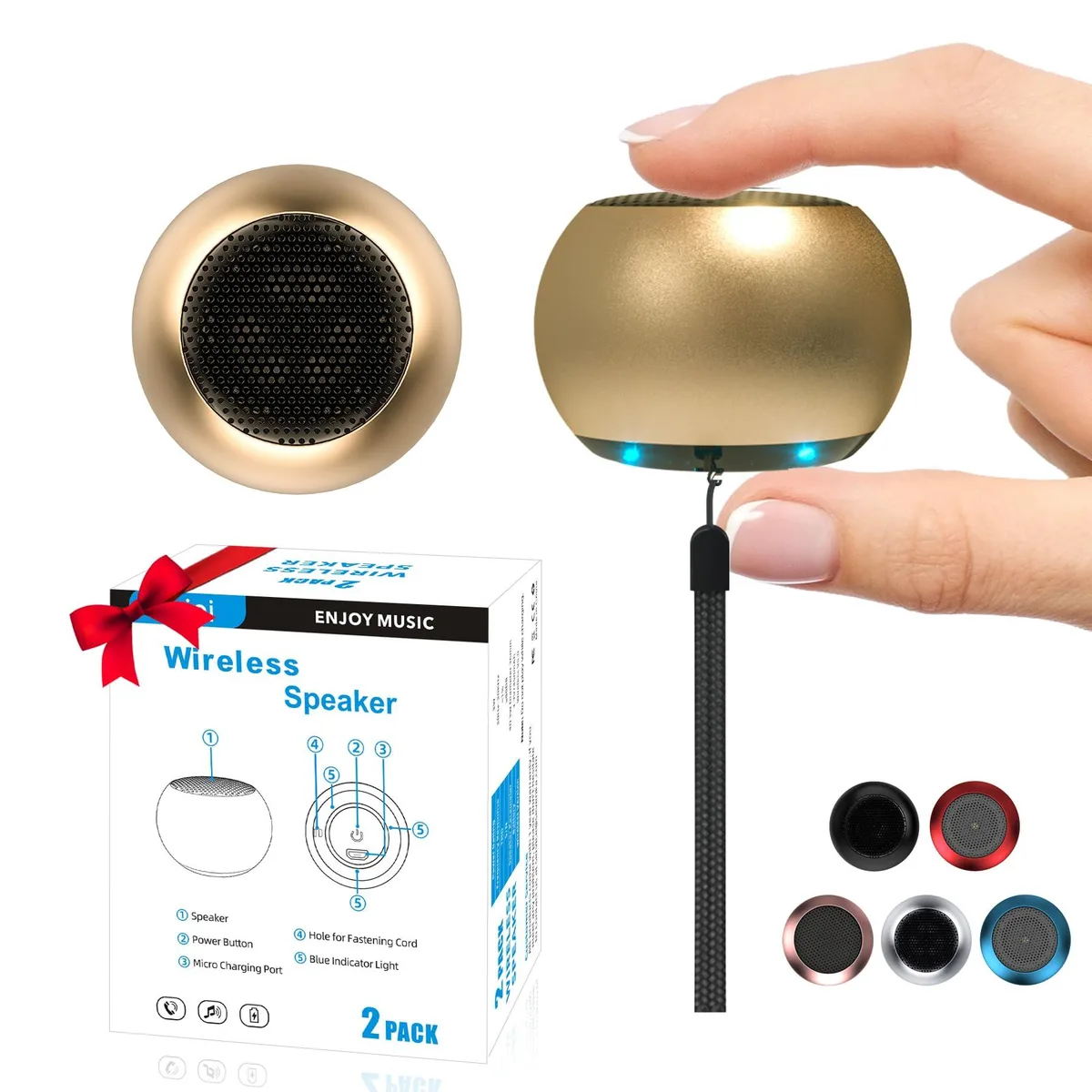 AUKSKY Tiny Speaker 2-pack portable speakers Gold Bluetooth 5.0 1.92 in 3 W 10 m — product photo