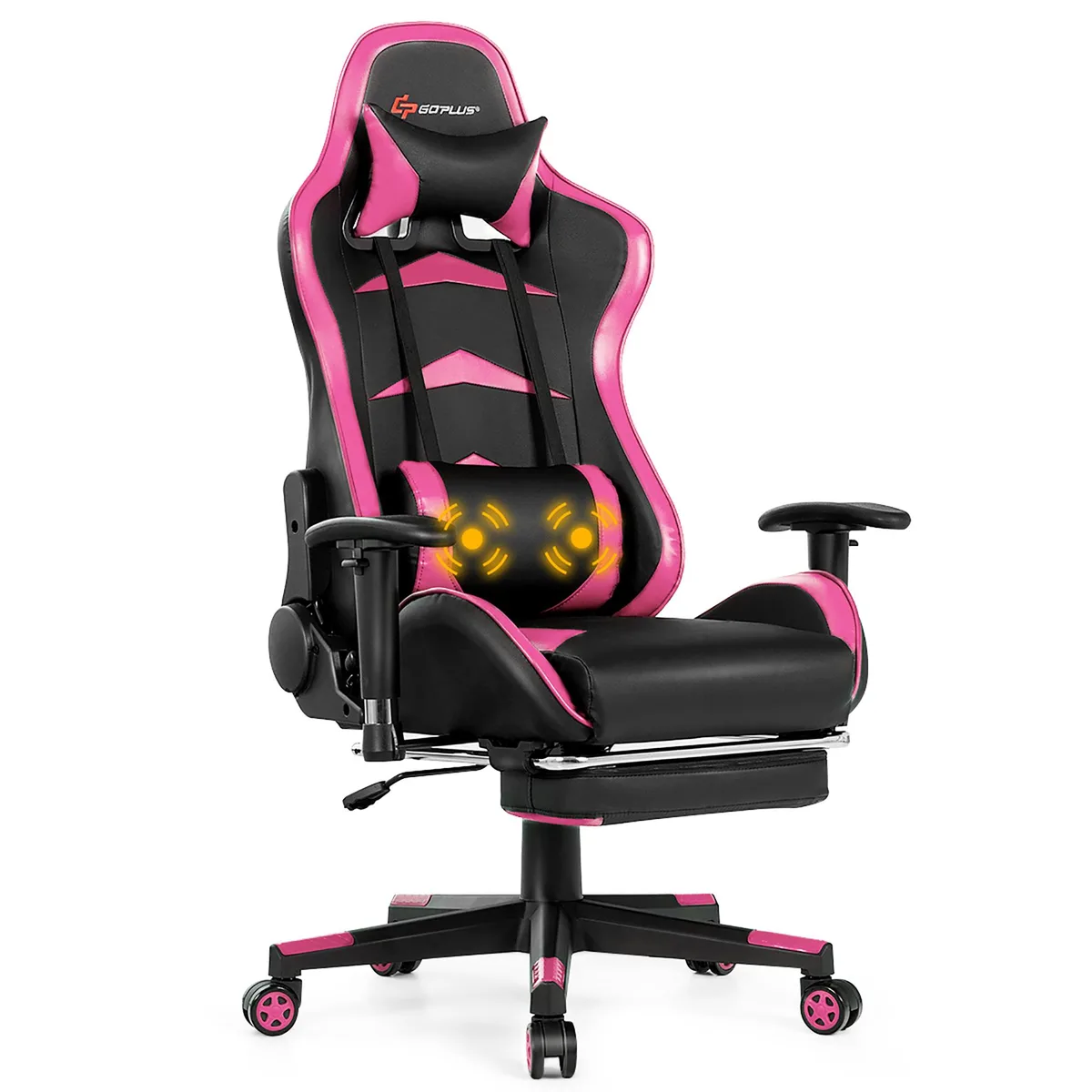 Costway Costway Massage Gaming Chair Pink 29x27x49-53in 180° Recline — product photo