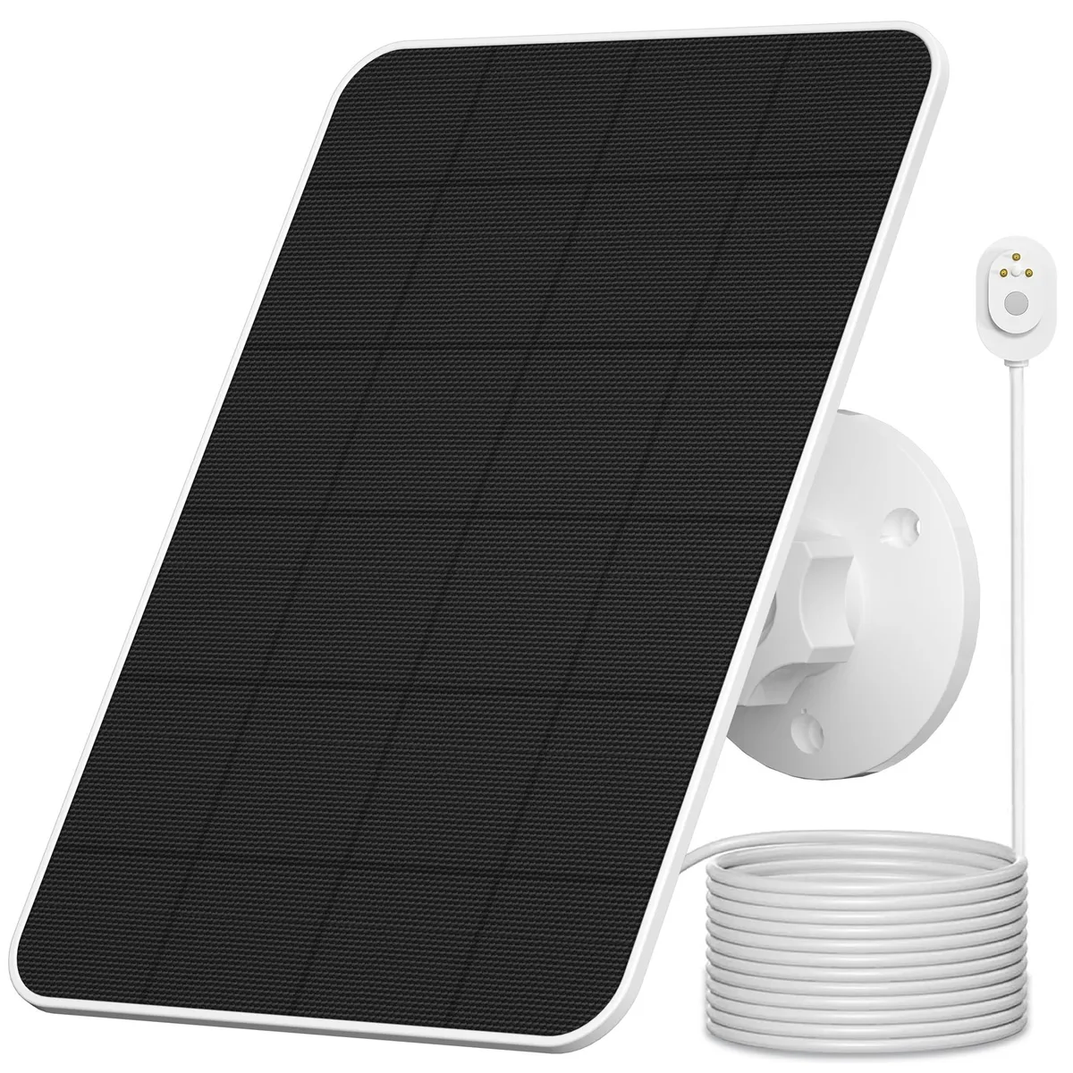 Black rectangular solar panel 8.7 by 5.9 by 2.0 inches with 9.8ft magnetic cable and 360° wall mount