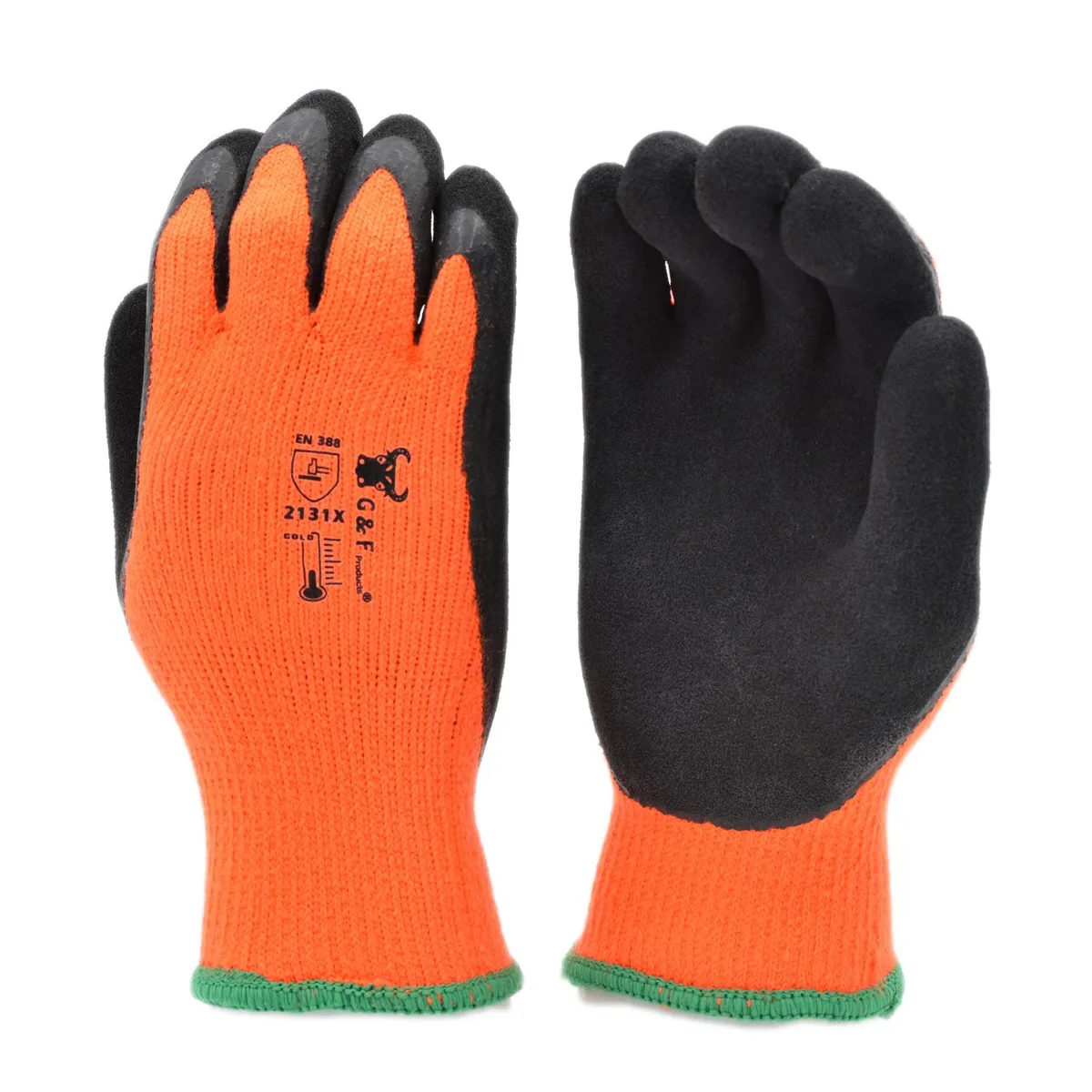 G &amp; F Products G &amp; F Products 1528 Winter Gloves Micro-foam Double Coating Heavy Duty Orange/blk Large — product photo