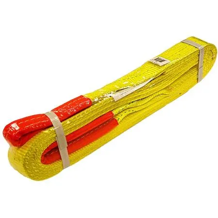 Flat two-ply polyester lifting sling with reinforced eye ends
