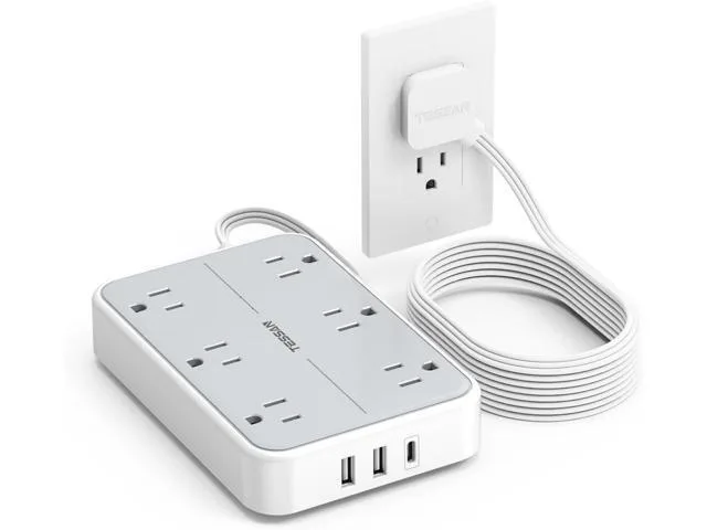 LORDWORLD LORDWORLD 10 FT Surge Protector 6 AC 1 USB-C 2 USB-A 1080J .3 in Flat Plug — product photo