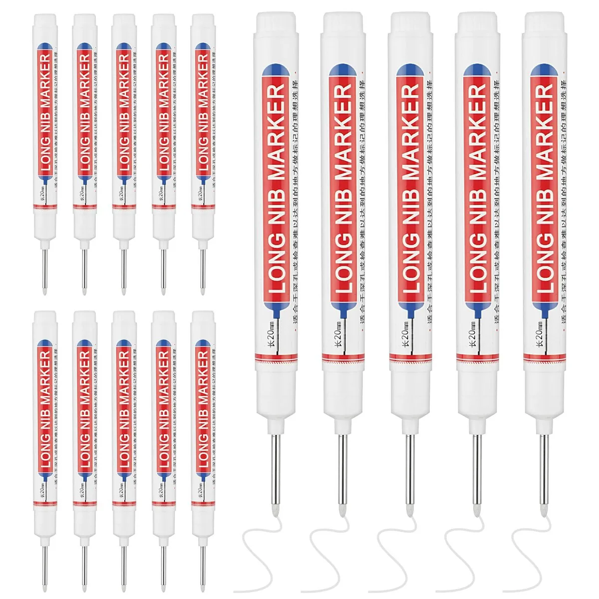 15 Pcs Long Nib Marker 20 mm Deep Hole White — product photo