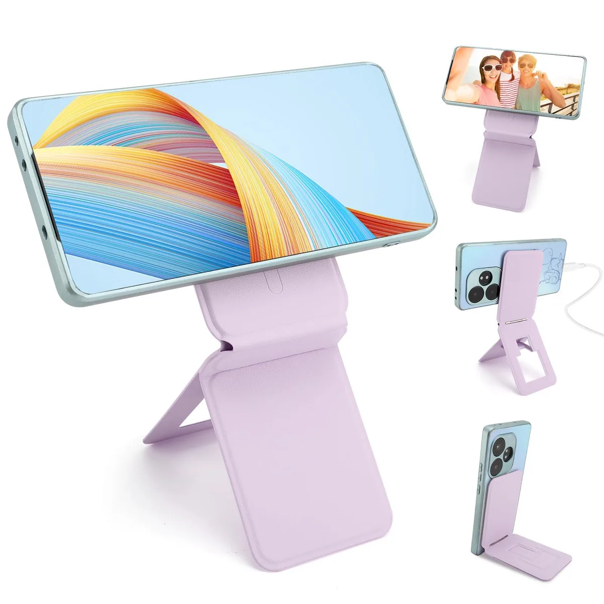Purple foldable phone stand, ultra-thin .7 cm profile, magnetic ring included, 200° angle adjustment