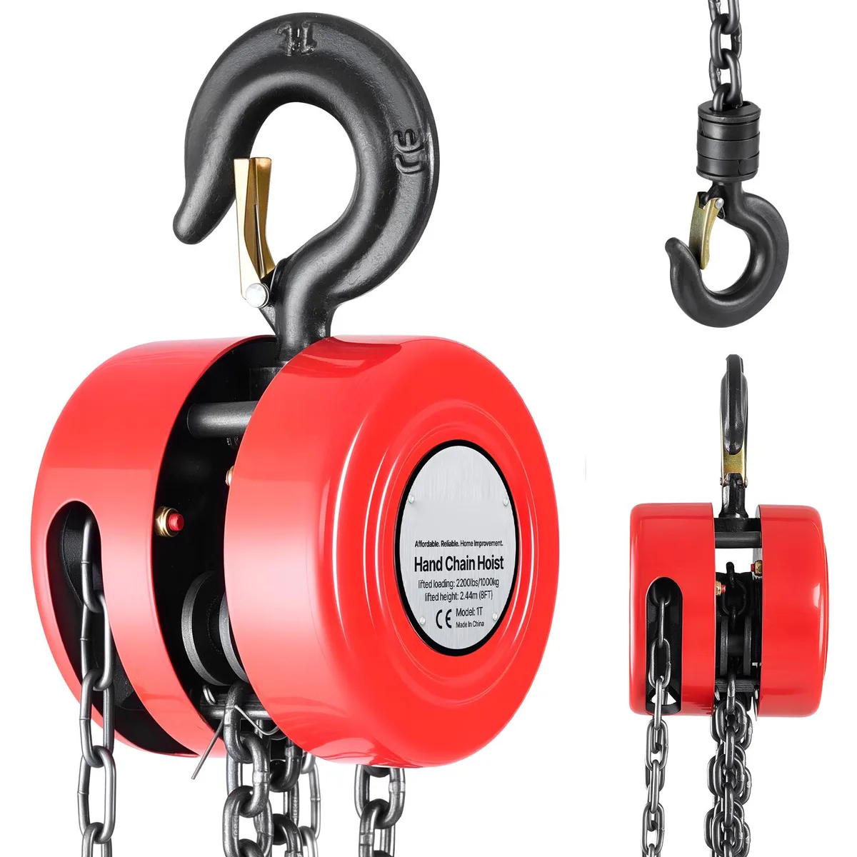 VEVOR VEVOR Hand Chain Hoist 1 Ton 2200 lbs 8 ft G70 Red — product photo