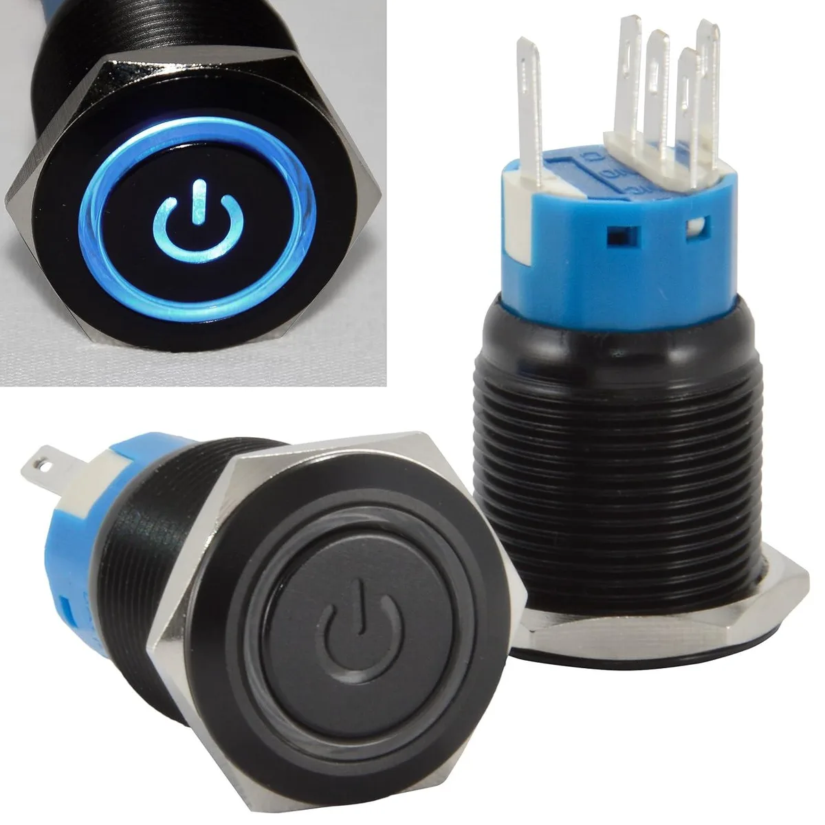 JacobsParts Inc. JacobsParts Inc. LTCH-O4-BLU Momentary Pushbutton Disconnect 19mm IP67 250V 5A Blue LED — product photo