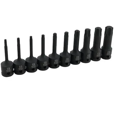 Black oxide 1/2 inch drive Torx impact socket set ten pieces T25 T27 T30 T40 T45 T50 T55 T60 T70 T80