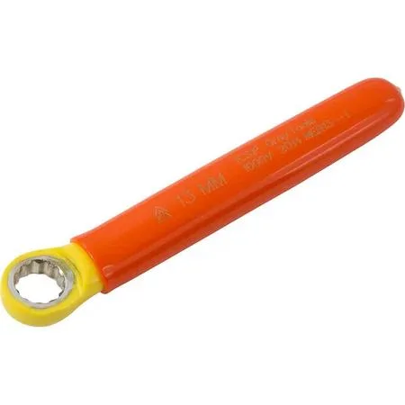 Orange and yellow insulated 13mm 12-point combination wrench