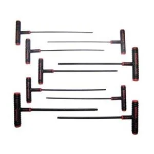 Nine T-handle hex keys in a plastic case