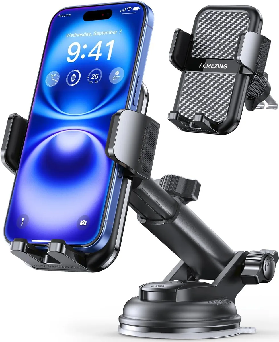 Keyence Keyence 3-in-1 Car Phone Holder 360° Adjustable Mount 122+LBS Suction Double Metal Clip — product photo