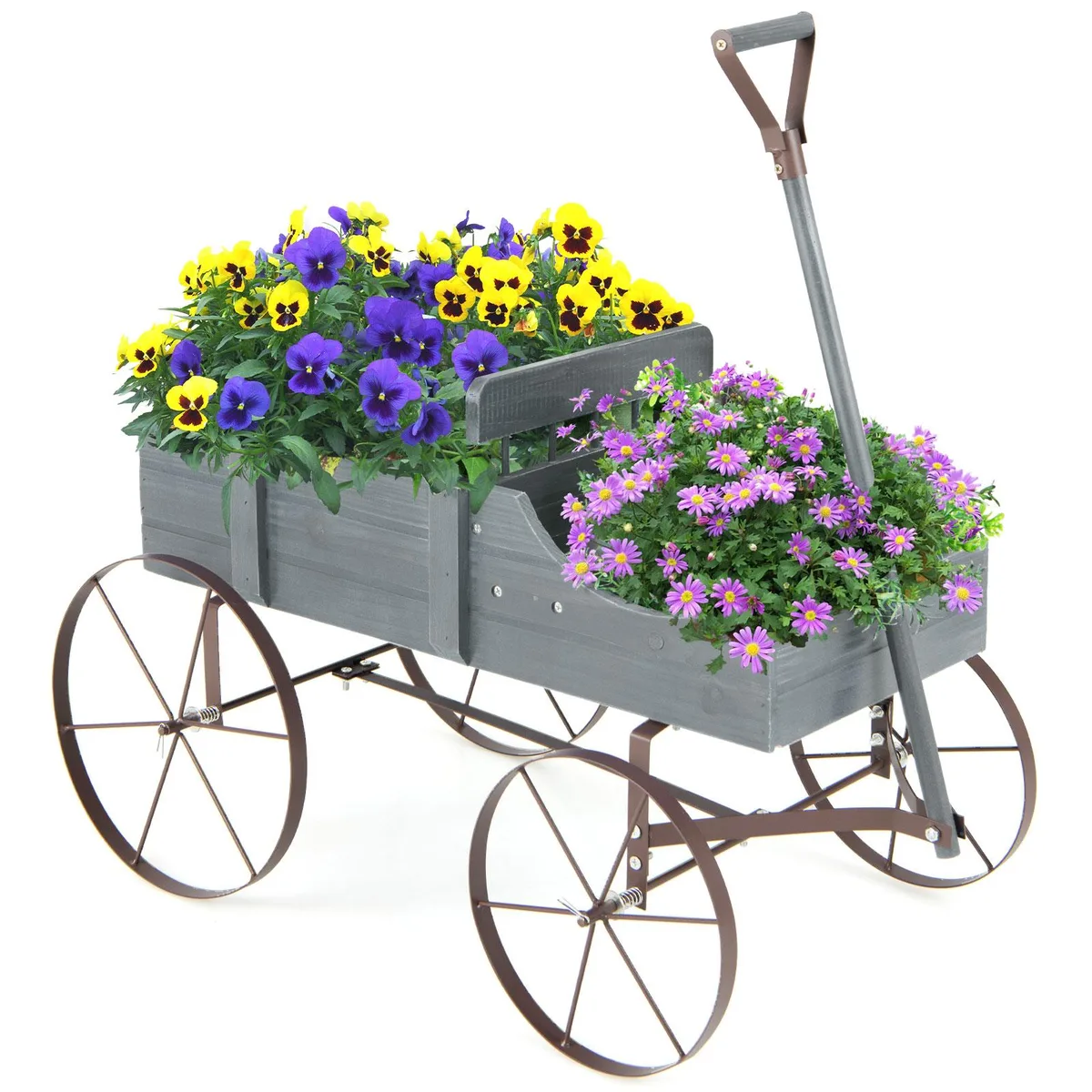SlickBlue SlickBlue Wooden Wagon Plant Stand Grey 24.5 x 13.5 x 24 in — product photo