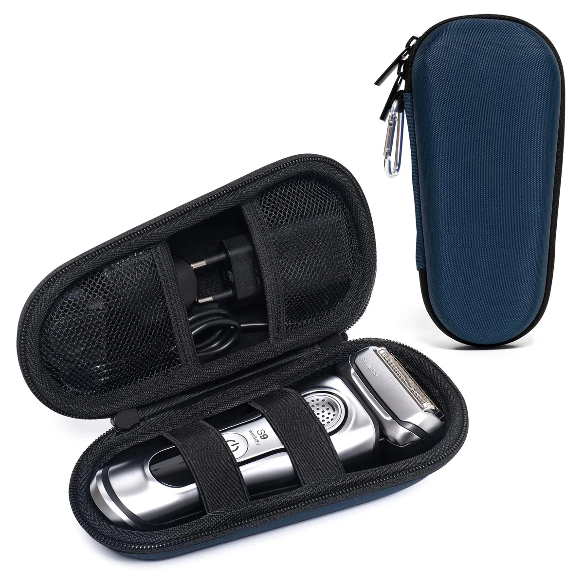 Light blue hard EVA travel case for Braun shavers