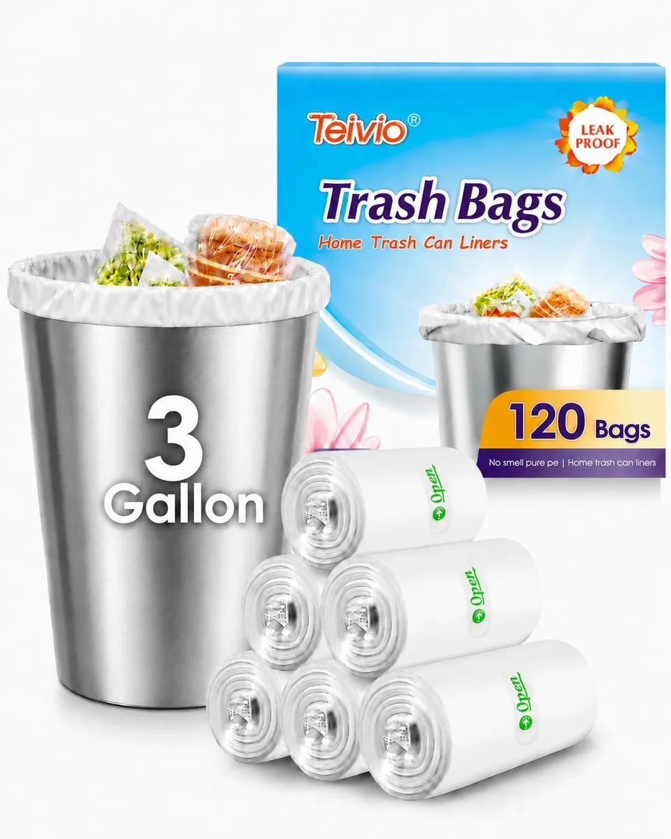 Teivio 3 Gallon Clear Trash Bags 120 Count — product photo