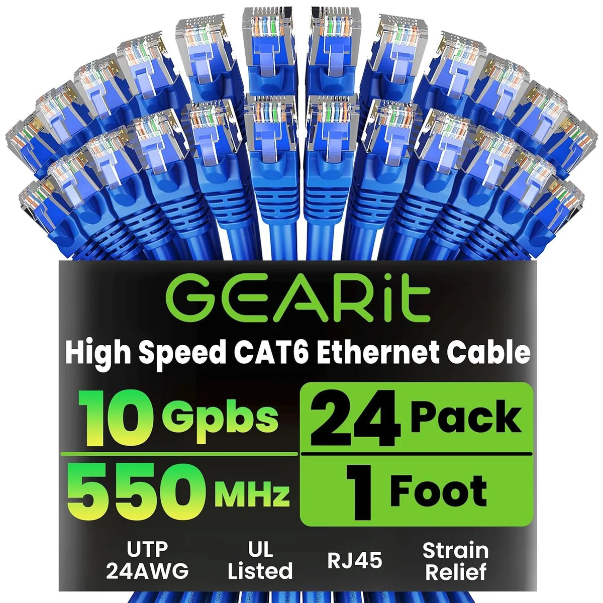 TAURKENAM TAURKENAM Cat6 Network Ethernet Cable 1 ft 24-Pack Blue — product photo