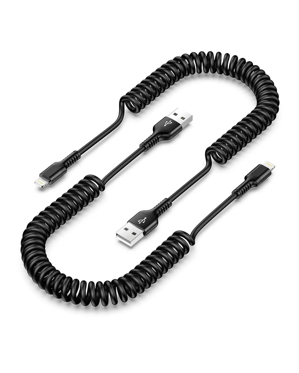 YOUHUA YOUHUA Coiled Lightning Cable USB-A Car Charger 2 Pack 6ft — product photo