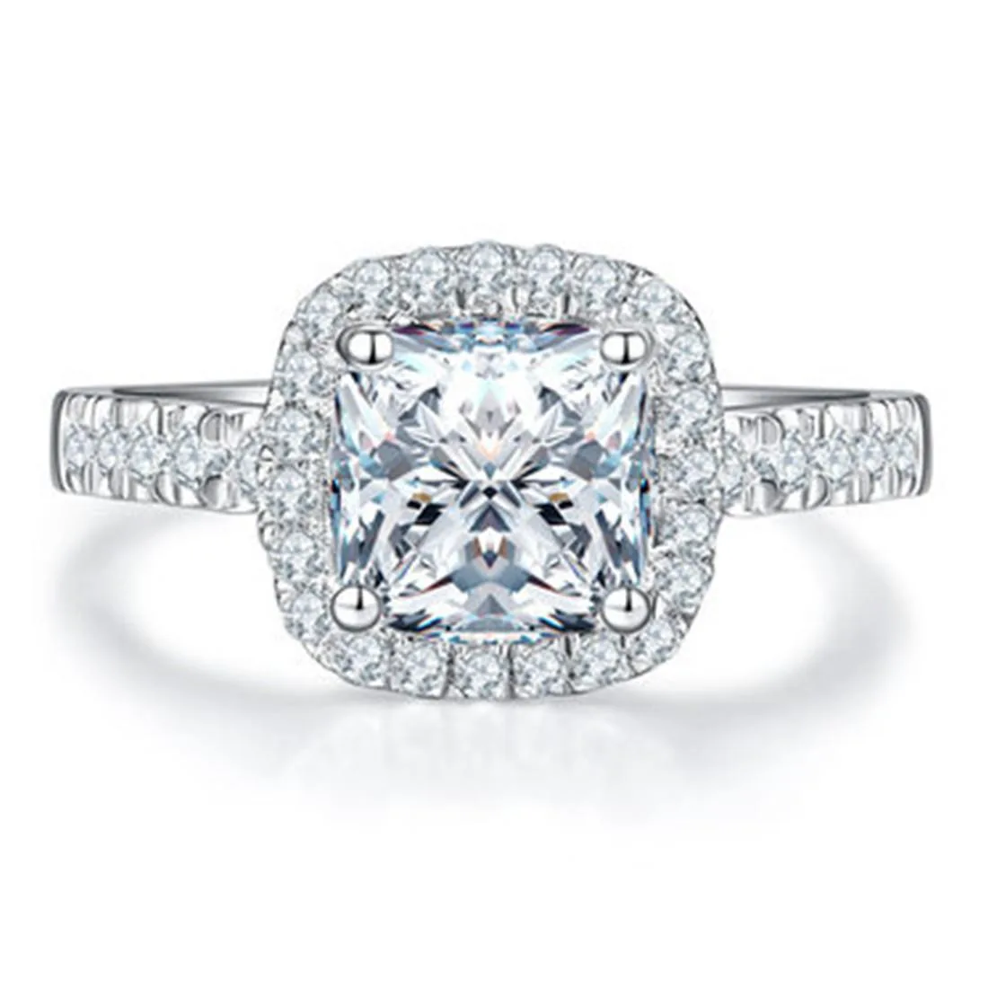 3MNSCD 3MNSCD 18K White Gold Plated 2.0CT Zircon Cushion Engagement Ring Sterling Silver Size 6.5 — product photo