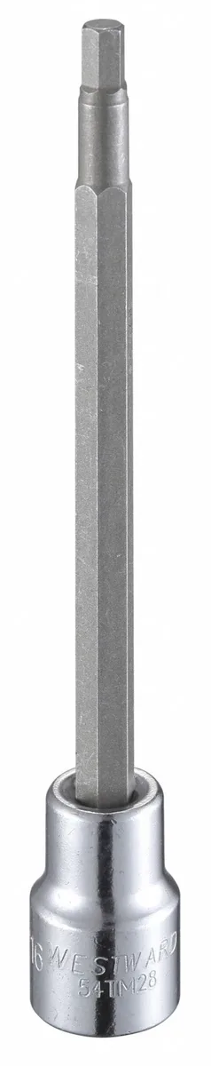 Westward 54TM28 3/16 inch SAE hex socket bit 4-13/16 inch long polished chrome finish